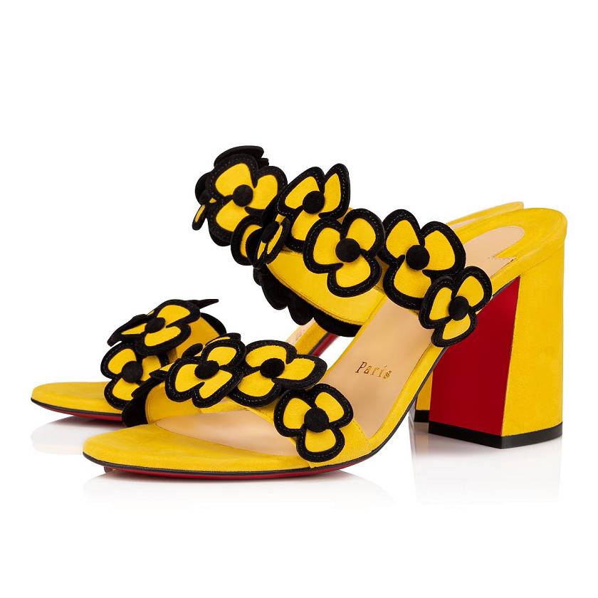 Women's Christian Louboutin Tres Pansy 85mm Suede Sandals - Banana [2476-831]
